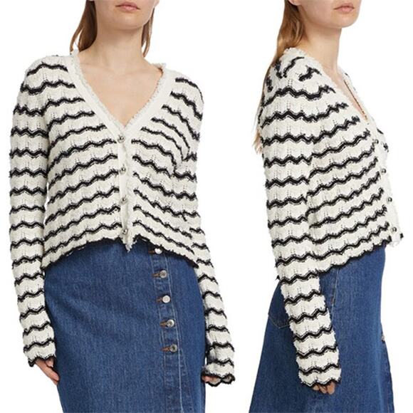 NEW Derek Lam 10 Crosby Noé Scalloped V-Neckline Cardigan Multi Color Size: XS - Picture 7 of 7